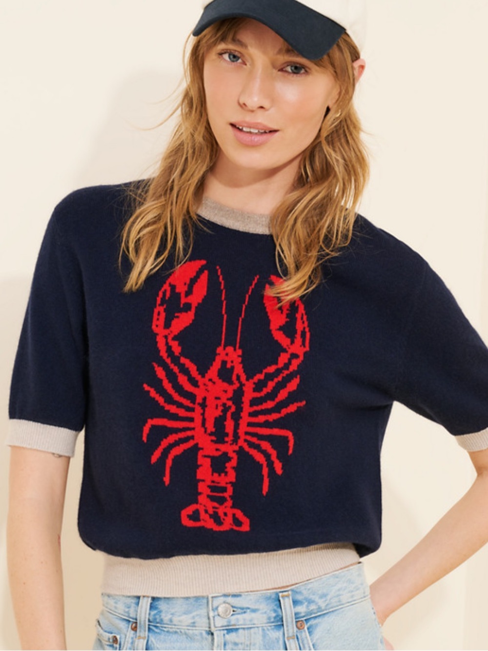 Anthropologie Lobster Cashmere Short Sleeve Sweater